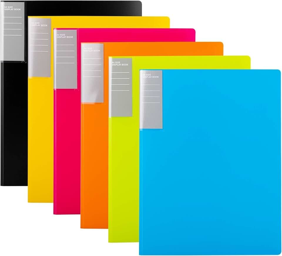 Amazon Basics Sichtbuch, A4, 30 Hüllen, 6er-Pack, Mehrfarbig