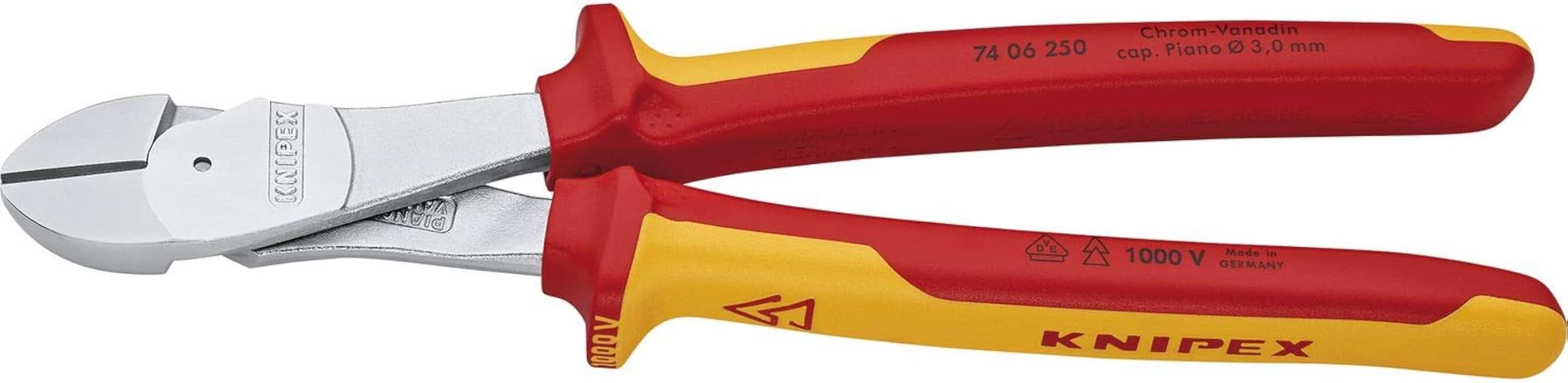 KNIPEX Kraft-Seitenschneider, 250 mm, 74 06 250 | VDE, Pianodraht bis 3,0 mm, robust, universell, Drahtschneider, Kabelschneider