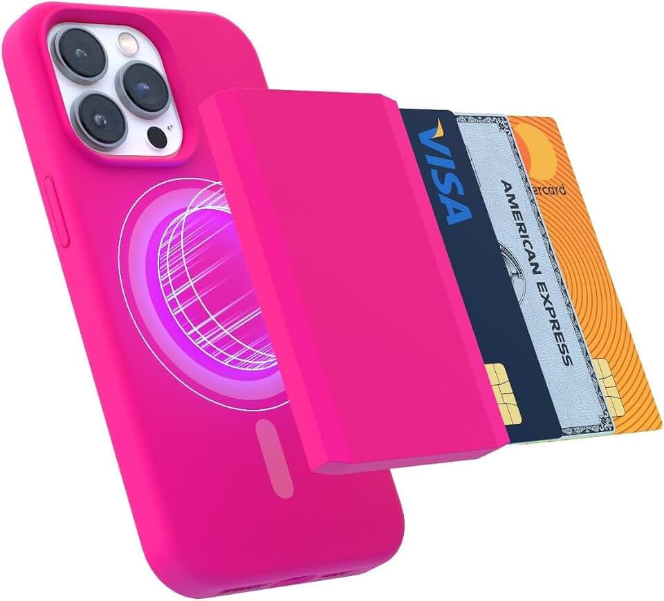 FELONY CASE Magnetic Card Holder, MagSafe Wallet, Fits 3 Cards, Neon Pink