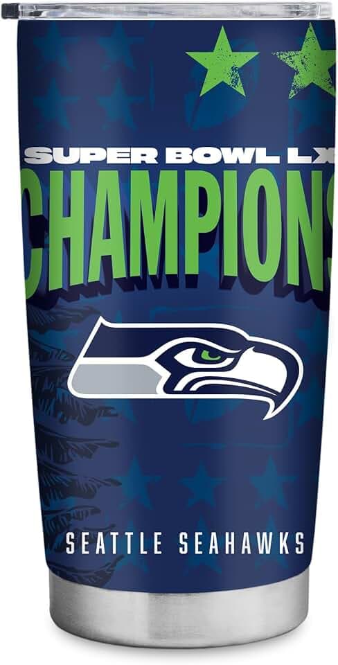 Rico Industries NFL Football Seattle Seahawks 2026 Super Bowl LX Champions 20oz Stainless Steel Tumbler with Lid - Great For Coffee, Tea, Water or Cocktails