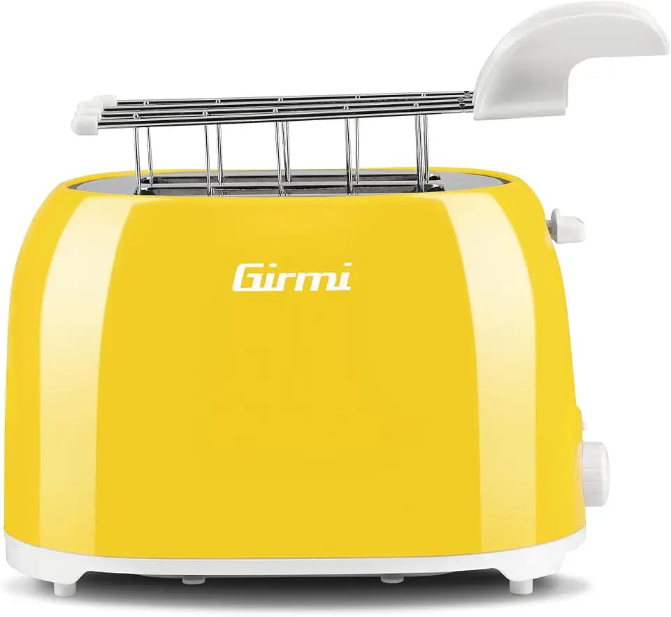 Girmi TP1005 Toaster, 750 W, Edelstahlzangen, 7 Bräunungsstufen, Krümelschublade, Automatische Abschaltung, Gelb
