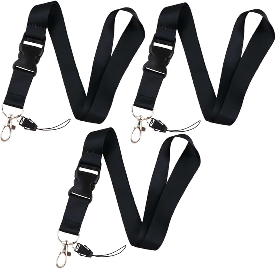 Black Lanyards for Men for Keys ID Badges with Swivel Clip Soft Neck Keychain Lanyards 1 Inch Wide, 3 Pack