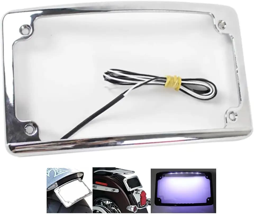 Curved LED License Plate Frame Compatible with Harley (Chrome)
