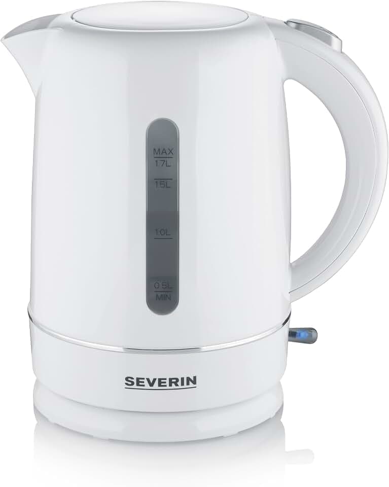 SEVERIN Wasserkocher, 1,7 L Kapazität, mit herausnehmbarem Kalkfilter, Wasserstandsanzeige, Ein-Aus-Taste & Kontrollleuchte, 2.200 W, weiß, WK 4325