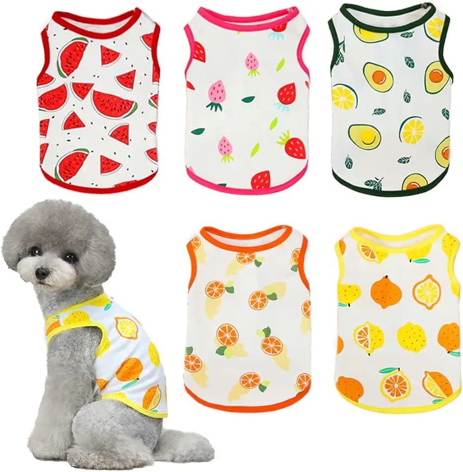 5 Stück Hunde Shirts Haustier Papa Mutter Hundehemden Obst gedruckt niedlich atmungsaktiv Welpenweste Sweatshirt Sommer mädchen jungen Hunde T-Shirts Mode Strandkleidung für kleine Hunde und Katzen