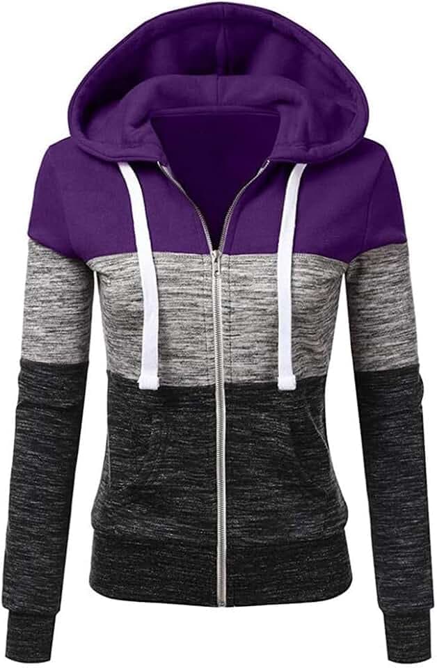 Hoodies for Women Color Block Hooded Sweatshirt Basic Zip-Up Jersey Jacket Long Sleeve Top with Pockets Plus Size