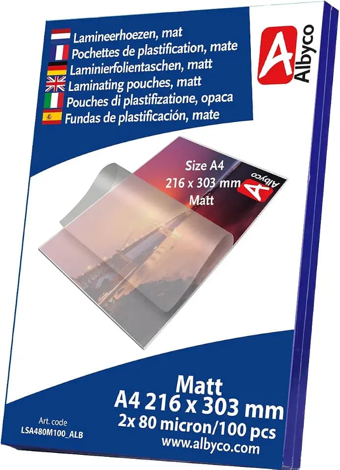 100x Albyco matte Laminiertaschen - A4, 216x303mm - St. 2x80 (160) μm