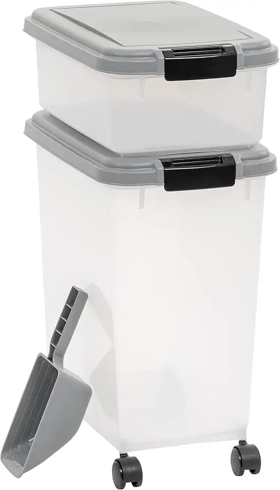 Amazon Basics 3-Piece Airtight Pet Food Storage Container Combo with Scoop, BPA Free, Removable Wheels, 33 QT + 12 QT