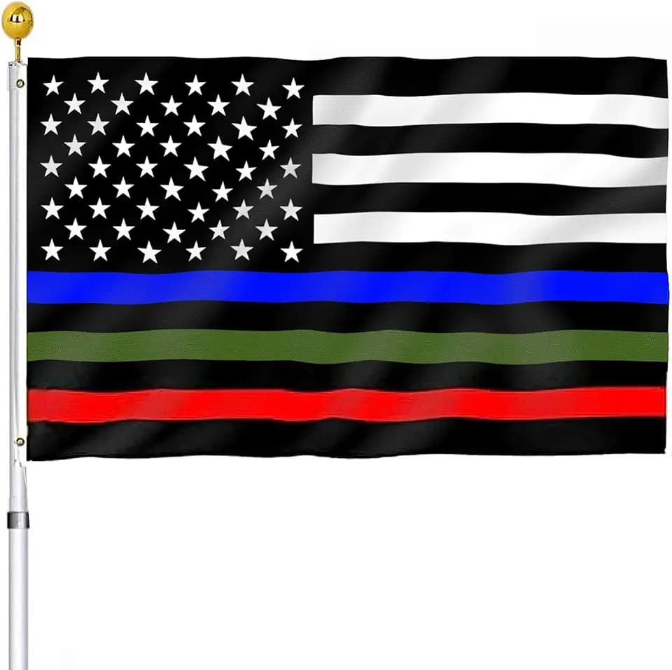 Thin Blue Red Green Line American Flag 3x5 Outdoor- Heavy Duty Police Firefighter Military Army Fireman USA Flags Blue Red Green Lives Matter Stripe Flag with Grommets