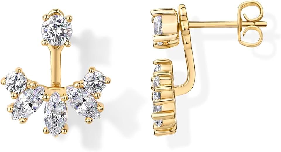 PAVOI 14K Gold Plated CZ Earring Jacket for Women, Front Back Stud Earrings