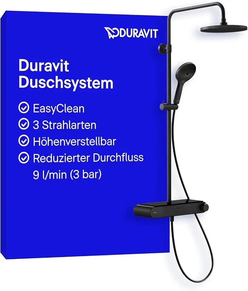 Duravit Duschsystem, Shower System mit 3 Strahlarten, Schwarz Matt