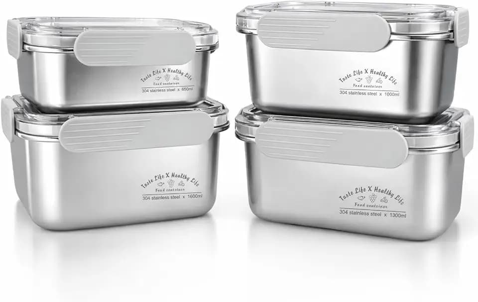 FOLAI 4er Pack 304-Stahl Box Bento Lunch Box Edelstahl Leakproof Lunchbox für Picknick, Schule, Arbeit(Volumina 650ml+1000ml+1300ml+1600ml)