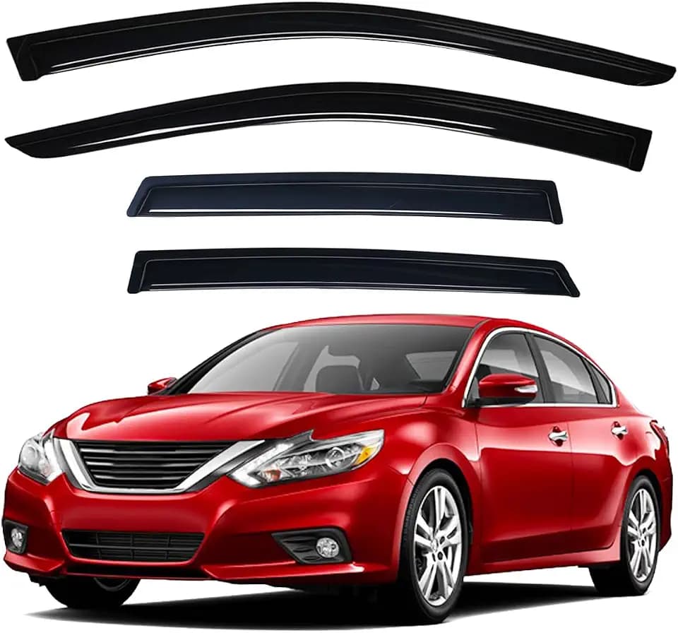 Lightronic Extra Durable Outside-Mount Auto Vent Window Visor, Fits 2013-2018 Nissan Altima (Sedan), UV Protection Rain Guard, Original Wind Deflector, No-Drill Easy Install, Dark Smoke, 4-Pcs