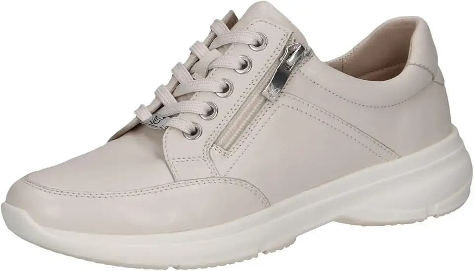 CAPRICE Damen Sneaker flach aus Leder mit Reißverschluss, Cremefarben (Offwhite Nappa), 41 EU