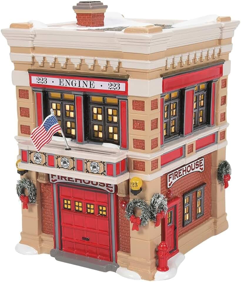Department 56 Snow Village Engine 223 Fire House Light Building