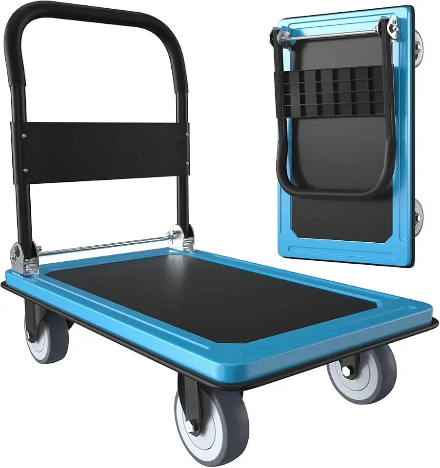 WUD Push Cart, Folding Mobile Platform Trolley,Thickened and Reinforced, 360° Swivel Wheels,36 “L x 24 ”W, 1100 lb. Blue Dolly cart with Wheels
