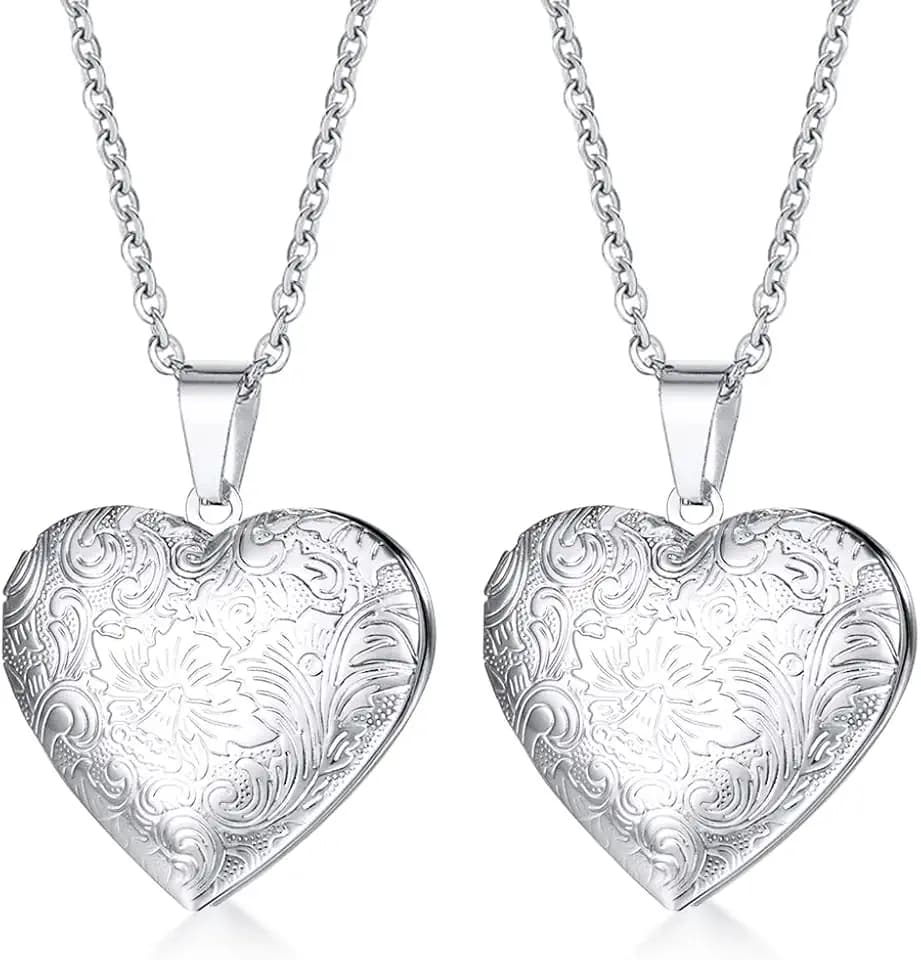 2 Pcs Locket Necklace that Holds Pictures Stainless Steel Locket Pendant Necklace Memory Photo Pendant Necklace for Women Girls