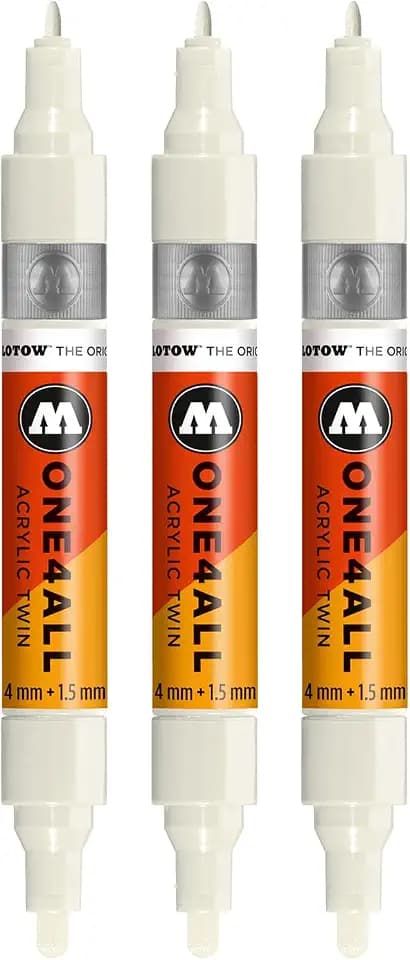 Molotow One4All Acrylic Twin Marker (Strichstärke 1.5 mm und 4 mm, hochdeckend und permanent) 3 Stück Farbe 229 natur weiß