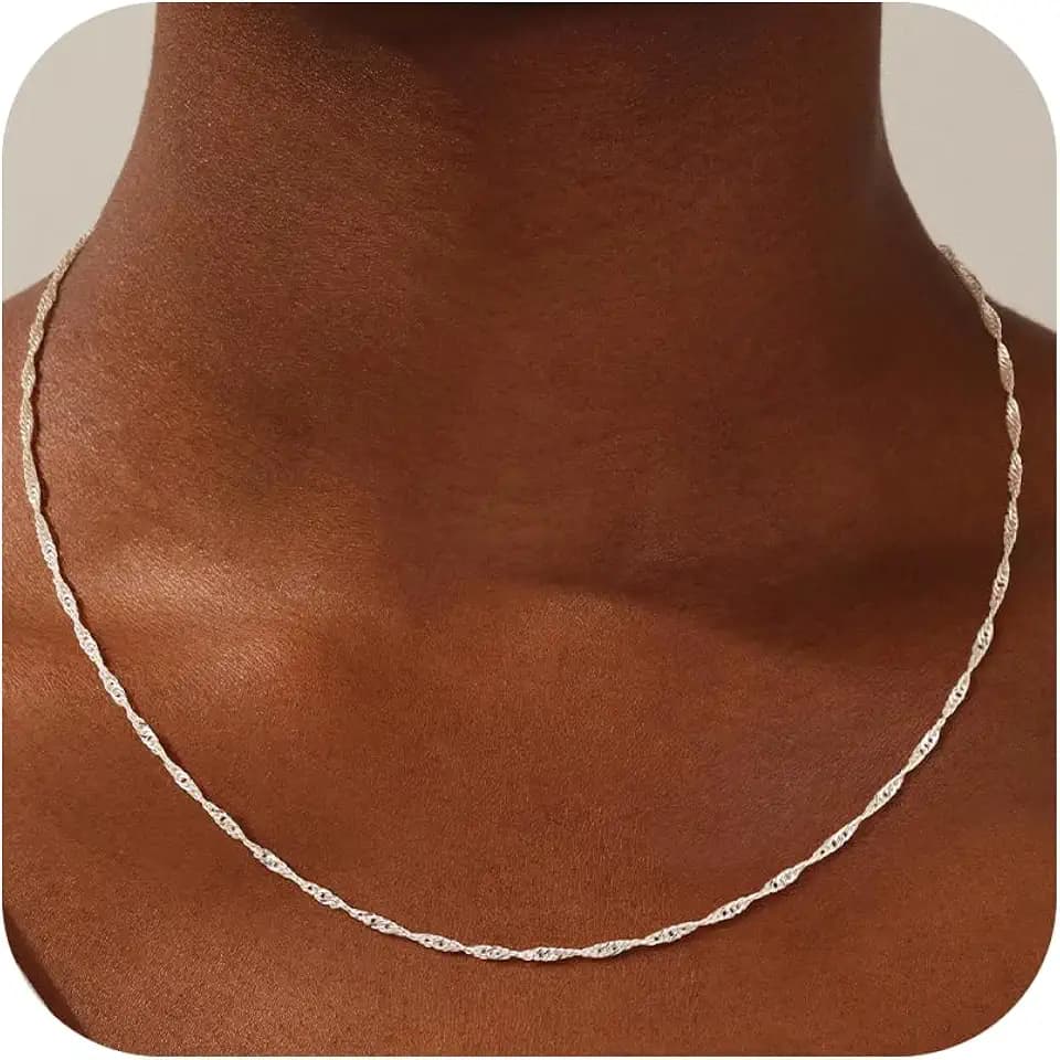 S925 Sterling Silver Necklace for Women 1mm/2mm Twisted Necklace