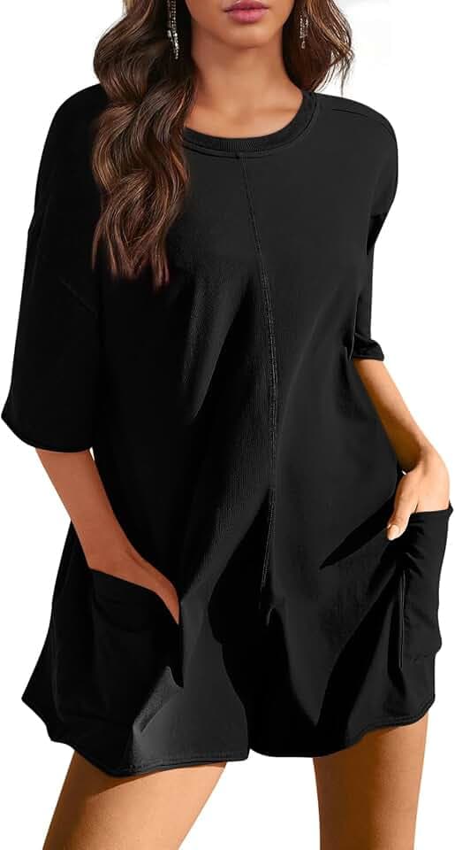 Yousify Rompers for Women 2026 Oversized Romper Short Sleeve Jumpsuit
