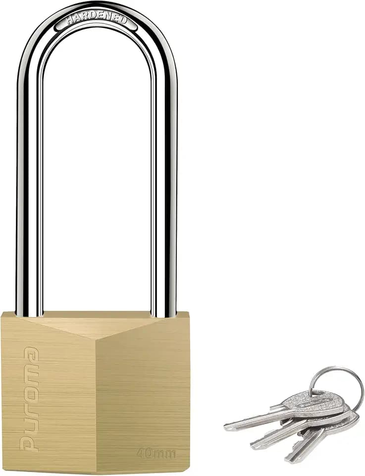 Puroma Keyed Padlock 3 Keys Outdoor Solid Brass Lock 2.6" Shed Gate Hasp