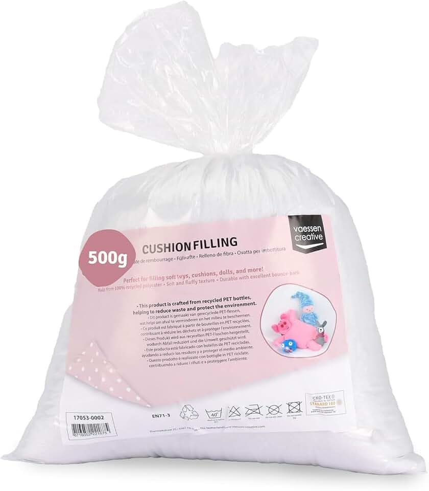 Vaessen Creative Flauschige Weiche Polyester Füllung für Plüschtiere, Kissen und Bastel-Projekte, Weiß, 500gr Verpackung kann variieren