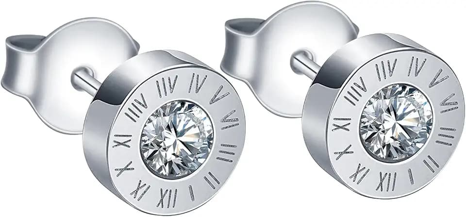 Herren Damen Edelstahl Ohrringe Römische Ziffern Runde Zirkon Ohrstecker Mode Kreative Edelstahl Ohrstecker