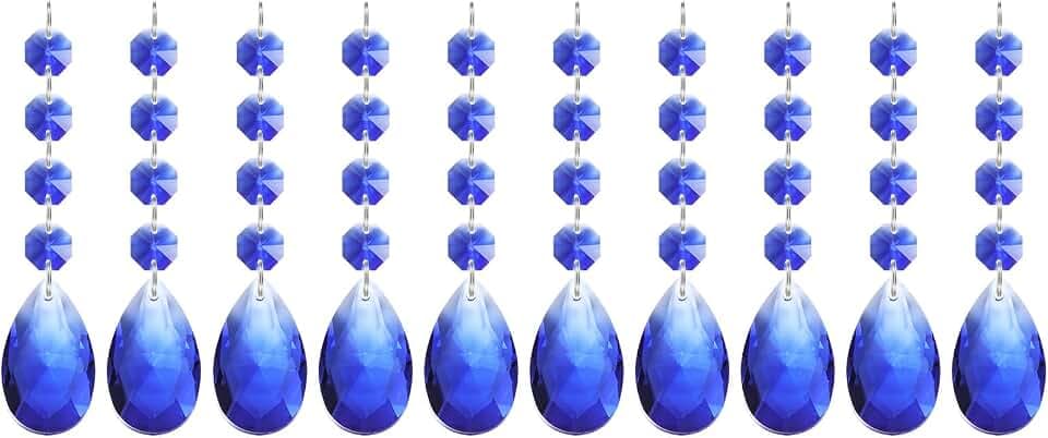 PATIKIL Teardrop Crystal Chandelier Pendants Beads, 10 Pack 125mm Length 38mm Chandelier Prisms Parts Ornaments Hanging Beads for DIY Arts Crafts Decoration, Blue