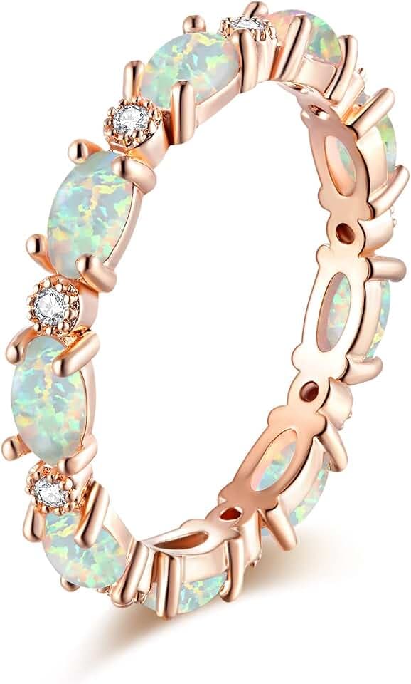 CiNily Gold Rings 14K Gold Plated Created Opal Rings for Women Engagement | Wedding | Eternity Bands Cubic Zirconia Promise Rings for Her Diamond Accents Ring Size 6-10.5