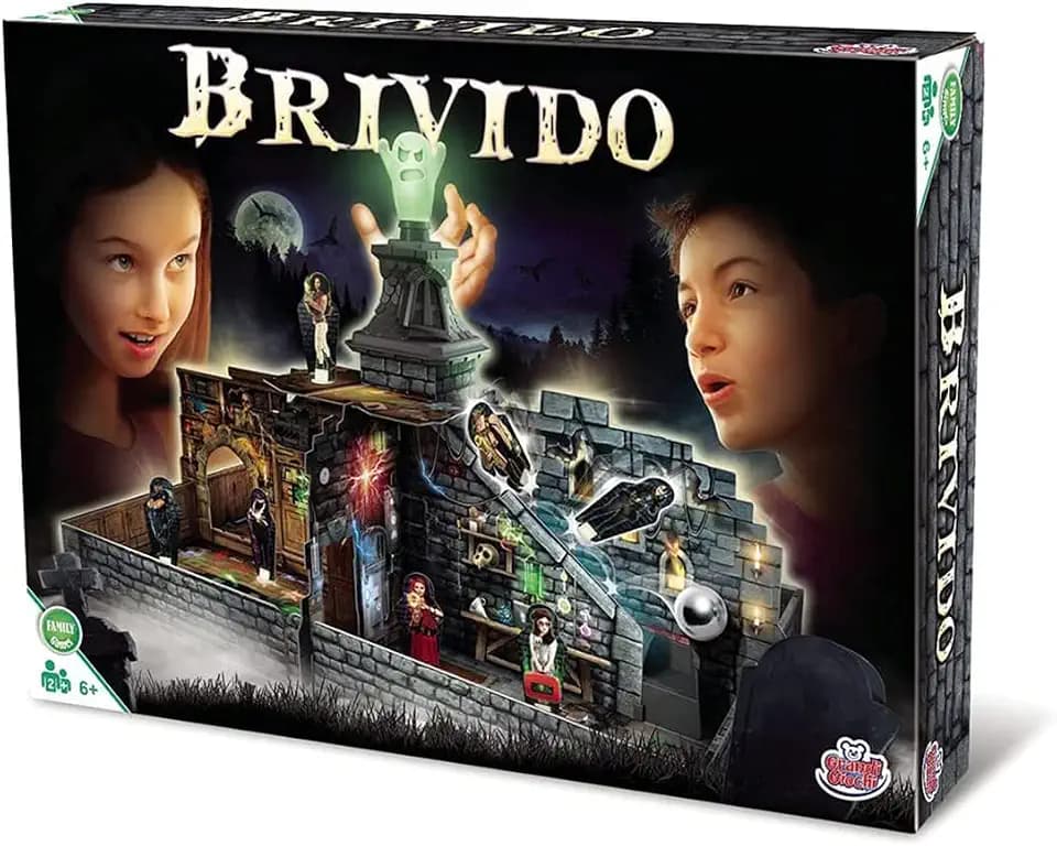 Grandi Giochi, BRIVIDO Brettspiel 6 Spieler mit Figuren und Geist, der im Dunkeln leuchtet, GHT01000, 8056379122210