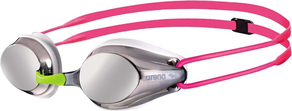 ARENA Tracks Unisex Junior Youth Essential Racing Swim Goggles Ages 6 to 12 Kids Swimmers Young Racers Anti-Fog Coated Mirror Lens, Silver/White/Fuchsia