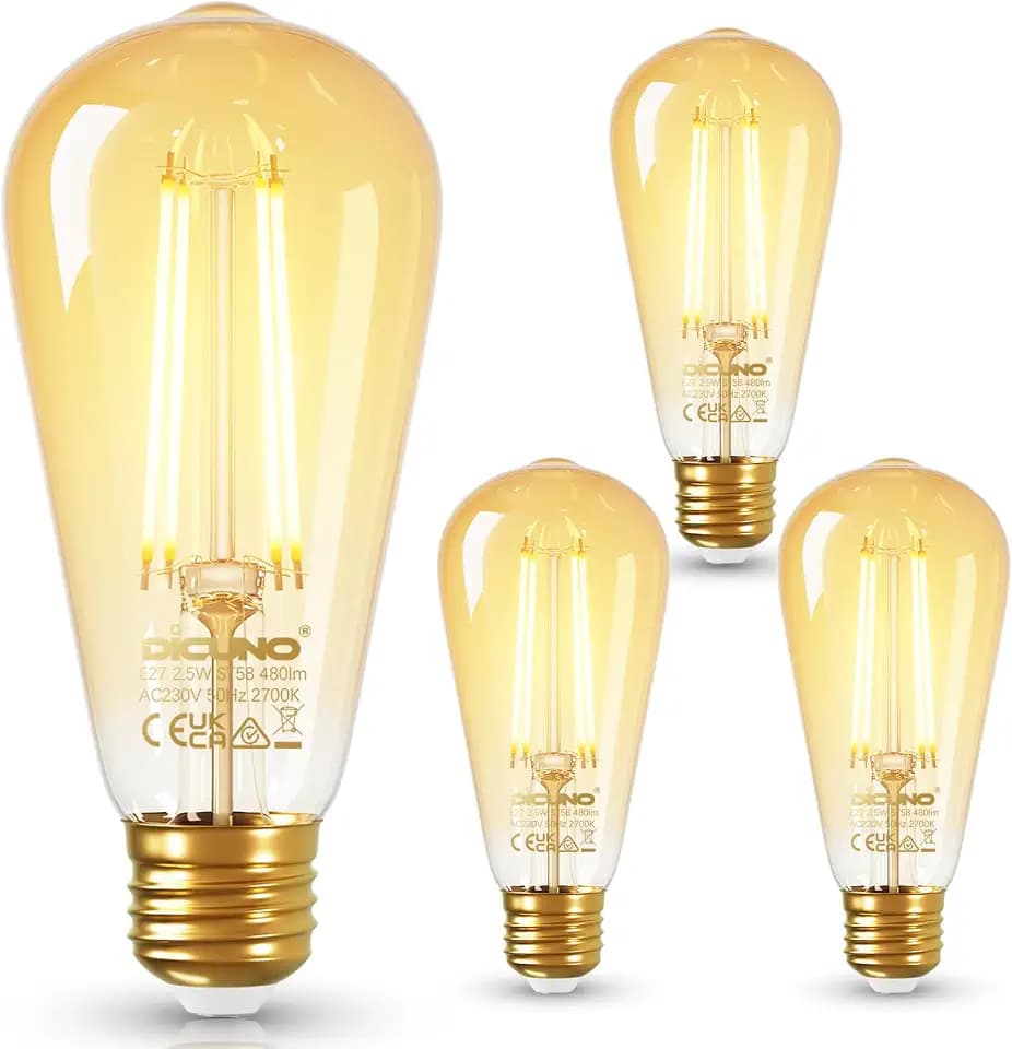 DiCUNO Edison Vintage Glühbirne, E27 Label B, 40W, Warmweiß 2700K, 2er Pack
