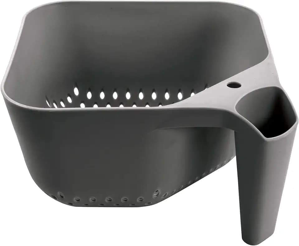 Tovolo Elements Square Colander with Handle Strainer Basket for Pasta Fruit Berries Veggies, Easy to Clean BPA Free Heat Resistant Plastic Colander with Spout 3 Quart Kitchen Strainer, Charcoal Gray