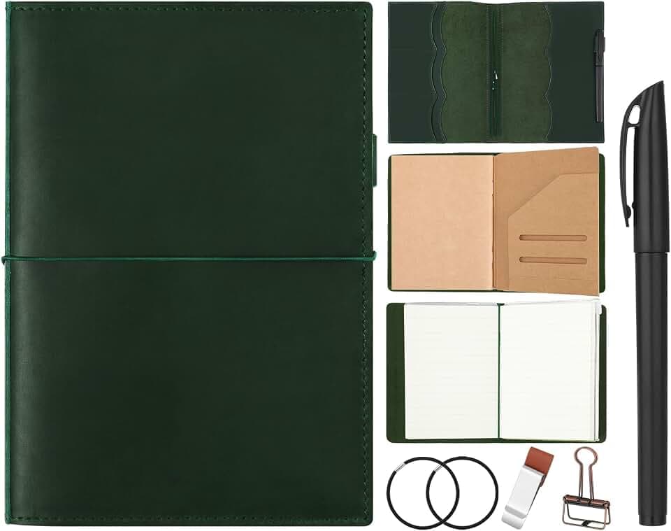 Eaasty Leather A5 Travelers Journal Notebook Cover, Green
