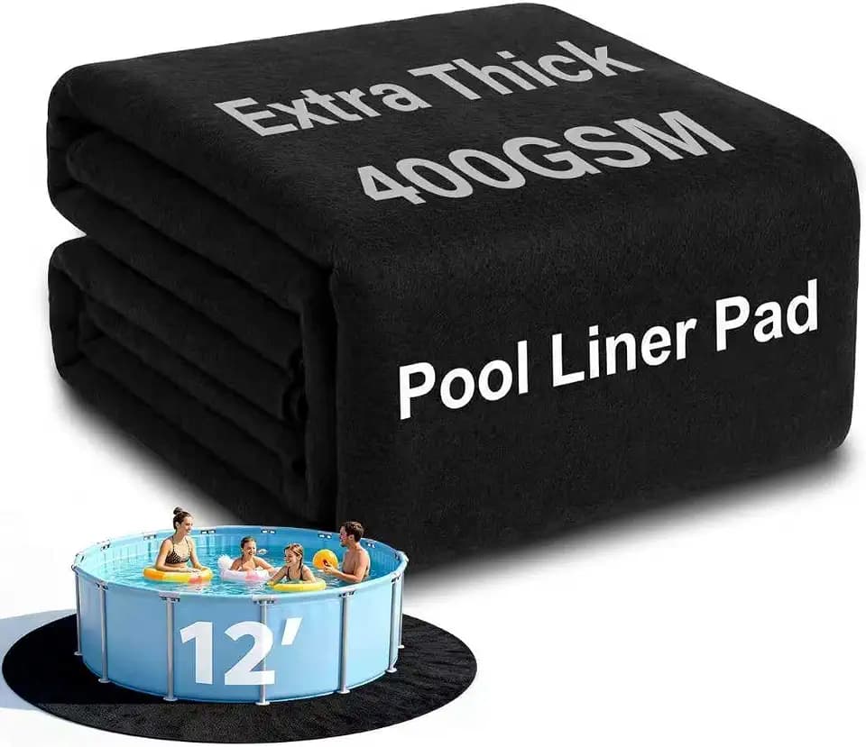 AHEONLAR 12FT Round Pool Liner Pad, 400G/M² Extra Thick Black Pool Pads for Above Ground Pool, Heavy Duty Pool Liner Pad Geotextile Material Pool Liner Puncture-Proof Pool Bottom Padding(12'Round)