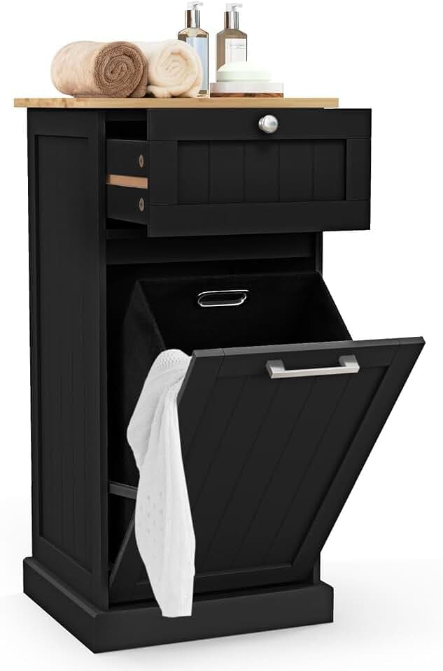 FANTASK Freistehender Wäscheschrank mit Wäschekorb