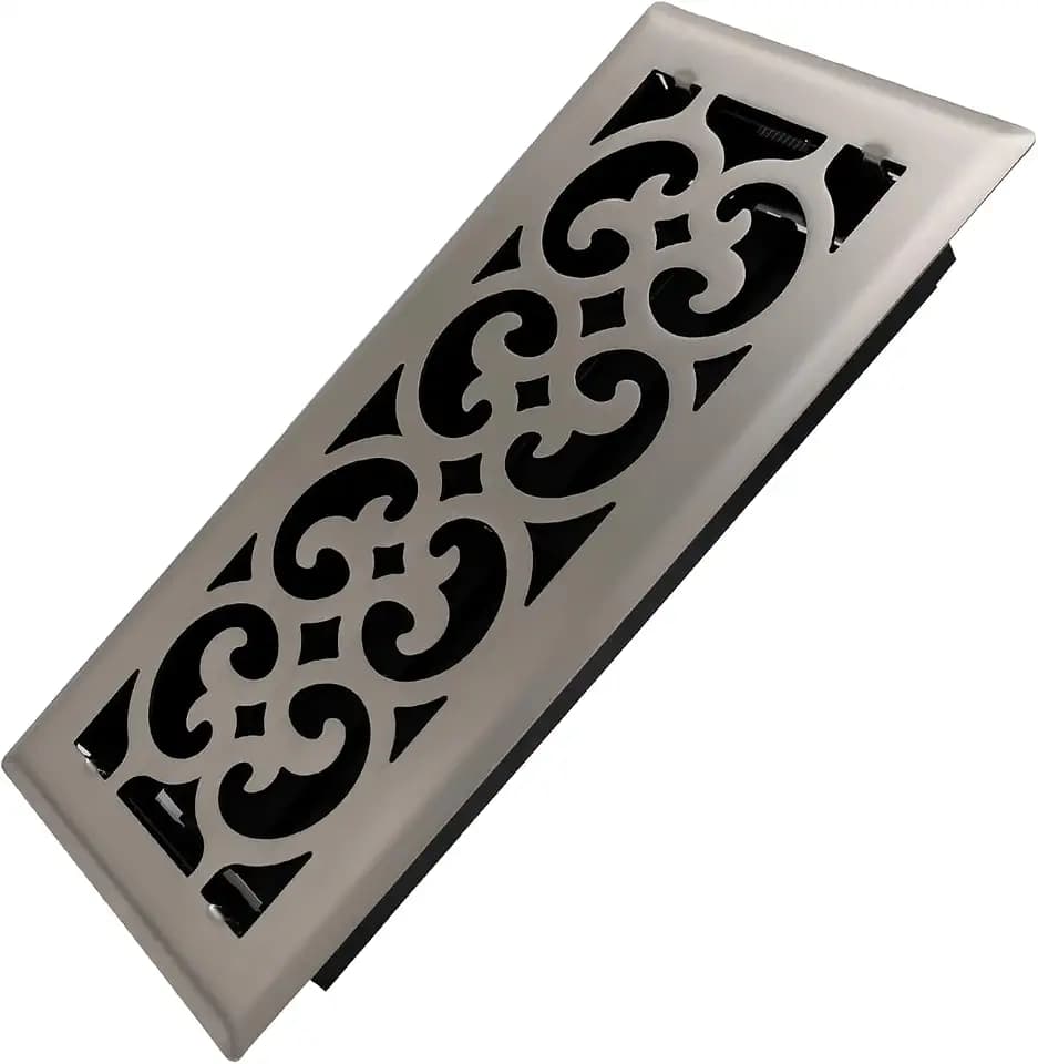 Howeall 4x10 Inches Heavy Duty Walkable Floor Register Easy Adjust Air Supply Lever Floor Vents - Charlotte Design - Vent Cover for Home Floor - Satin Nickel