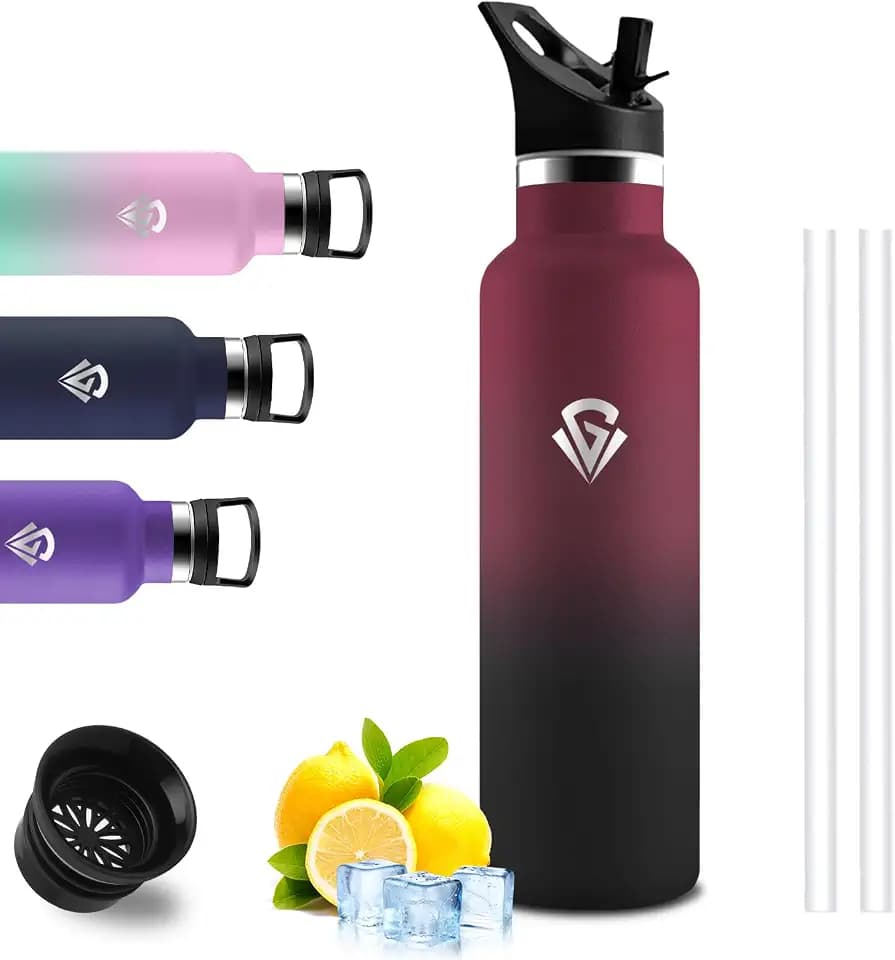 Trinkflasche Edelstahl- Wasserflasche 750ml- BPA-Frei- Thermosflasche mit Strohhalm- Isolierflasche Doppelwandig- Wasserflasche Metall- Trinkflasche Sport, für Wandern, Fitness, Yoga, Camping
