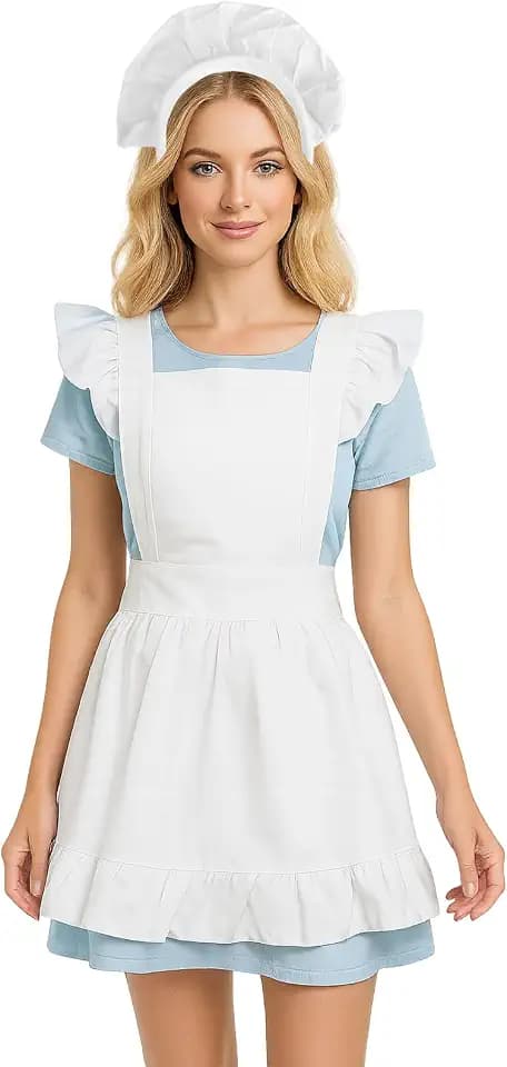 Latzschürze Weiß Rüschen Retro Schürze mit Stirnband Servierschürze Set