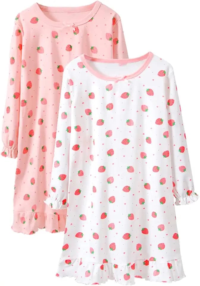 BANGSAUR Girls' Dress Cotton Homewear, Princess 2-Pack Dresses 3-12 Years