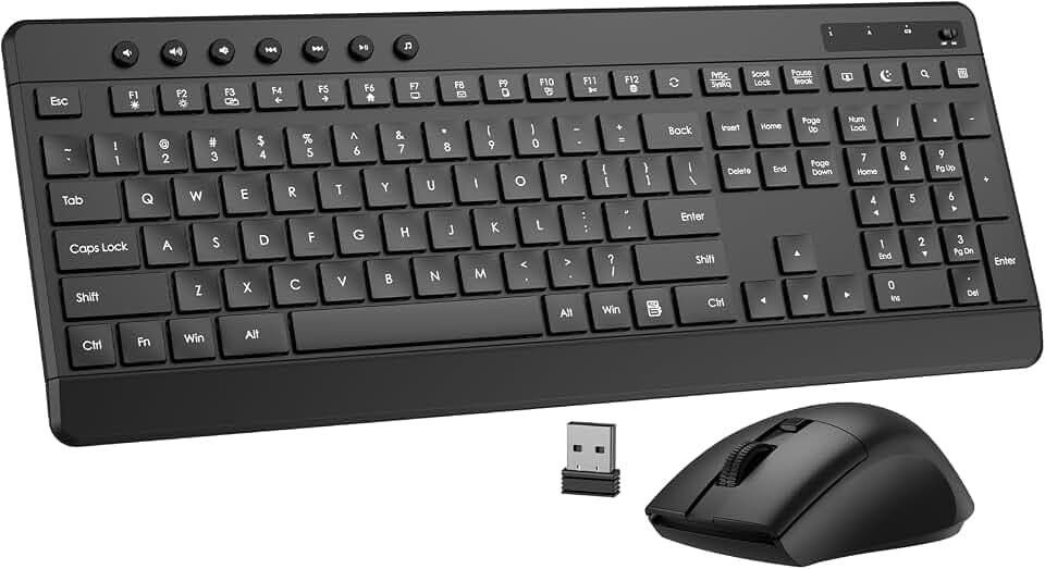EDJO Wireless Keyboard and Mouse Combo,Silent Full Size Keyboard