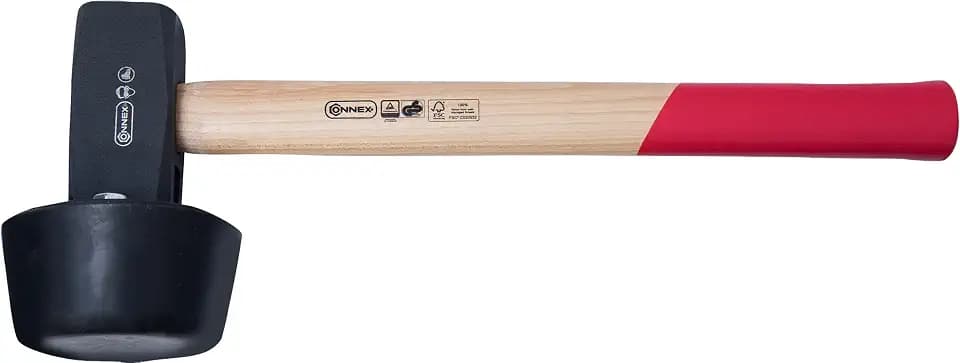 Connex Plattenverlegehammer 2400 g - rot/schwarz - mit Holzstiel aus Hickory - mit austauschbarem Gummi-Schlagkopf 110 mm Ø/Hammer/Schonhammer/Pflasterhammer / COX622256