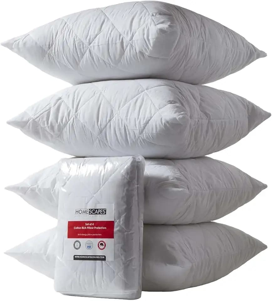 Homescapes 4er-Set Gesteppte Kissenschoner 60x60 cm, wattierte Polycotton-Kissenschonbezüge hypoallergen