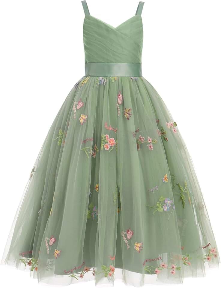 FYMNSI Blumenmädchen Kleid Kinder Mädchen Träger V-Ausschnitt Ärmellos Hochzeit Geburtstag Partykleid Prinzessin Maxikleid Langes Abendkleider