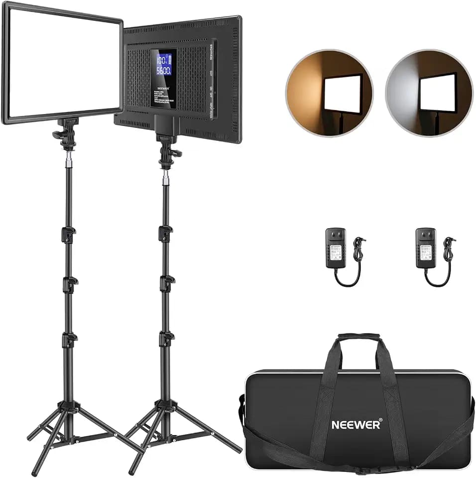NEEWER 13" LED Video Light Panel Kit with Tripod Stand, 2 Pack, NL-192AI
