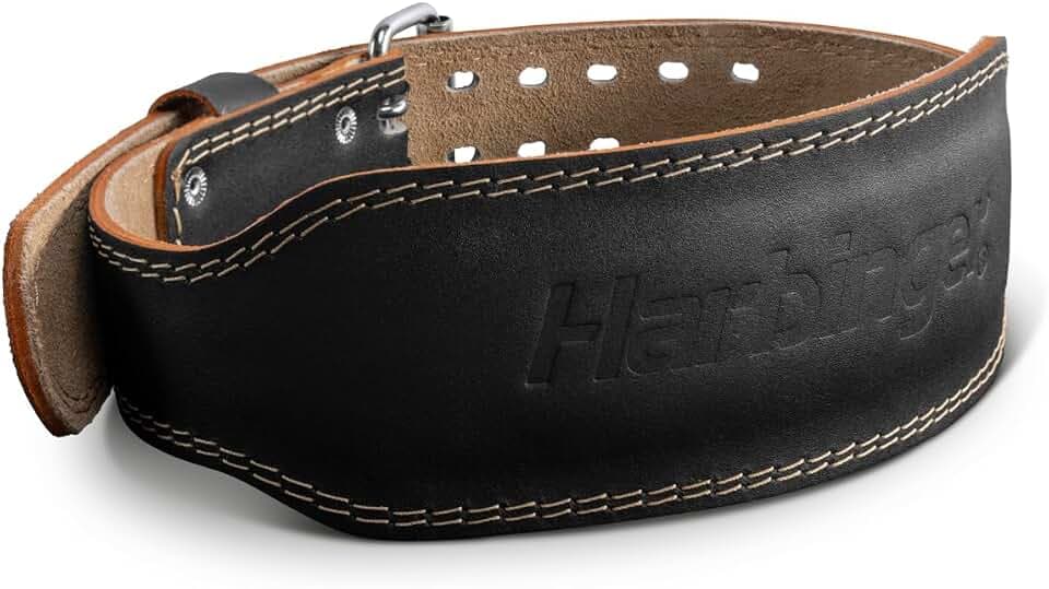 Harbinger Padded Leather Contoured Weightlifting Belt - 4" or 6” Width - Interior Suede Lining & Foam Cushioning - Heavy-Duty Dual Prong Steel Roller Buckle - for Lifting Support