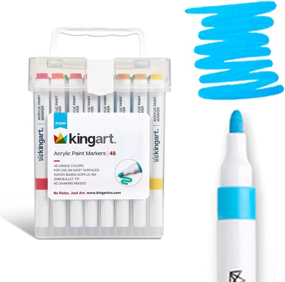 KINGART 409-48 Acrylic Paint Markers with Storage Case, 48-Vibrant Colors