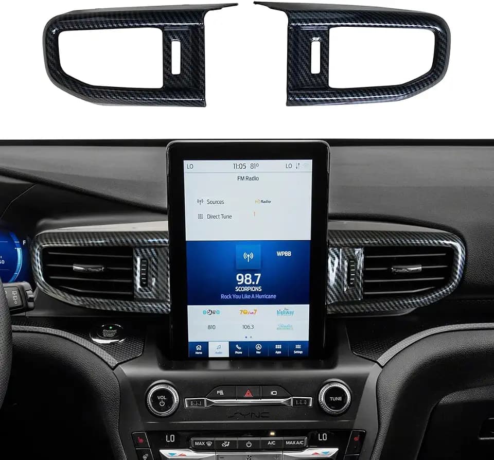 ruihe 2pc Carbon Fiber Color Centre Air Conditioning Dashboard Vent Cover Trim Fit for Ford Explorer 2020 2021 2022 2023 High-end Version