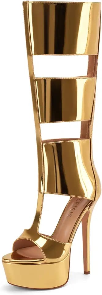 Platform Knee High Gladiator Sandals for Women Peep Toe Stiletto High Heels