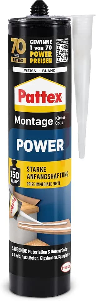 Pattex Montagekleber Power, Baukleber mit starker Anfangshaftung, 1x370g